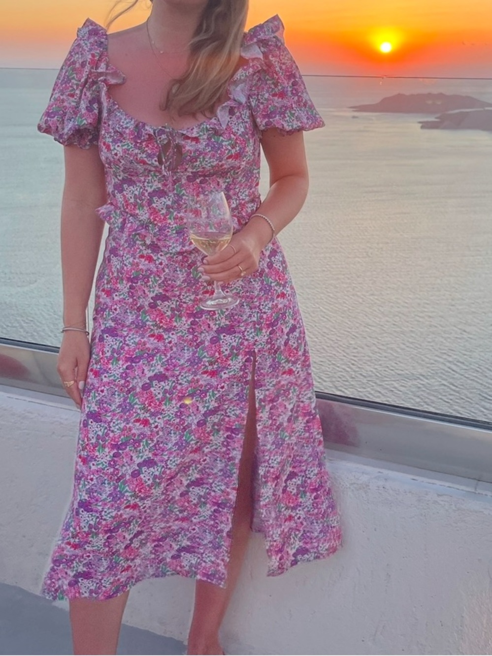 For Love & Lemons Pink, Green and Purple Floral Dress